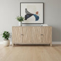 Ivory Distressed Reclaimed Wood Carved Geometric Sideboard with Four Doors
