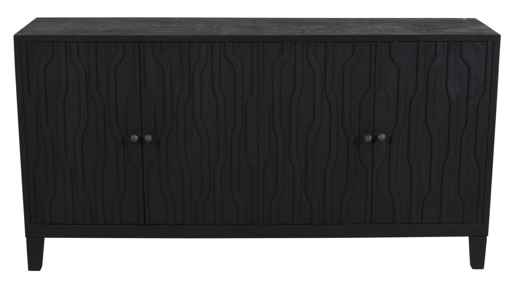 Graphite Distressed Reclaimed Wood Carved Geometric Sideboard with Four Doors