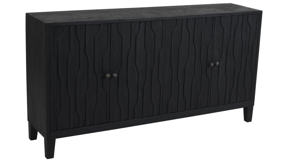 Graphite Distressed Reclaimed Wood Carved Geometric Sideboard with Four Doors