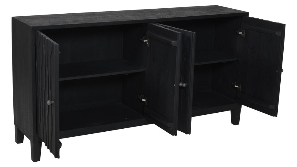 Graphite Distressed Reclaimed Wood Carved Geometric Sideboard with Four Doors