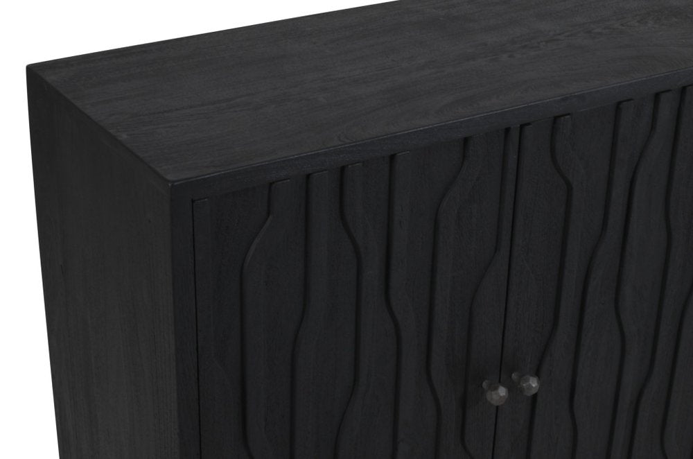 Graphite Distressed Reclaimed Wood Carved Geometric Sideboard with Four Doors
