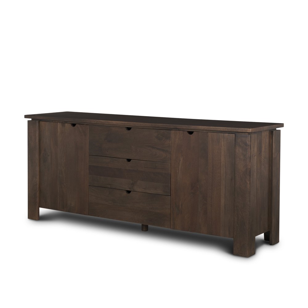 Brown Solid Wood Three Drawer Sideboard Soft Close with Two Doors - 79-inch