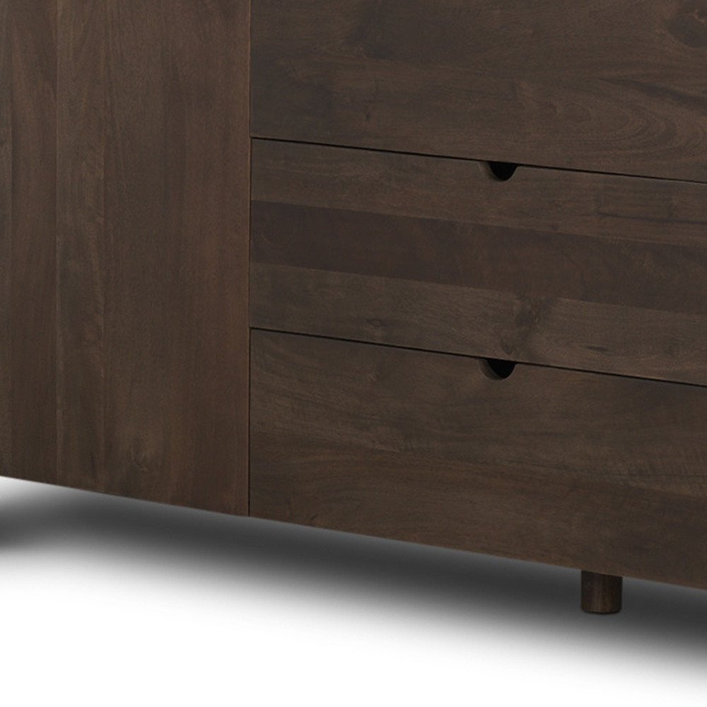 Brown Solid Wood Three Drawer Sideboard Soft Close with Two Doors - 79-inch