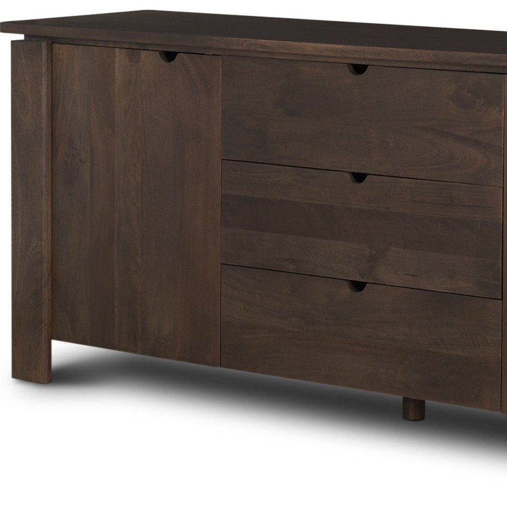 Brown Solid Wood Three Drawer Sideboard Soft Close with Two Doors - 79-inch