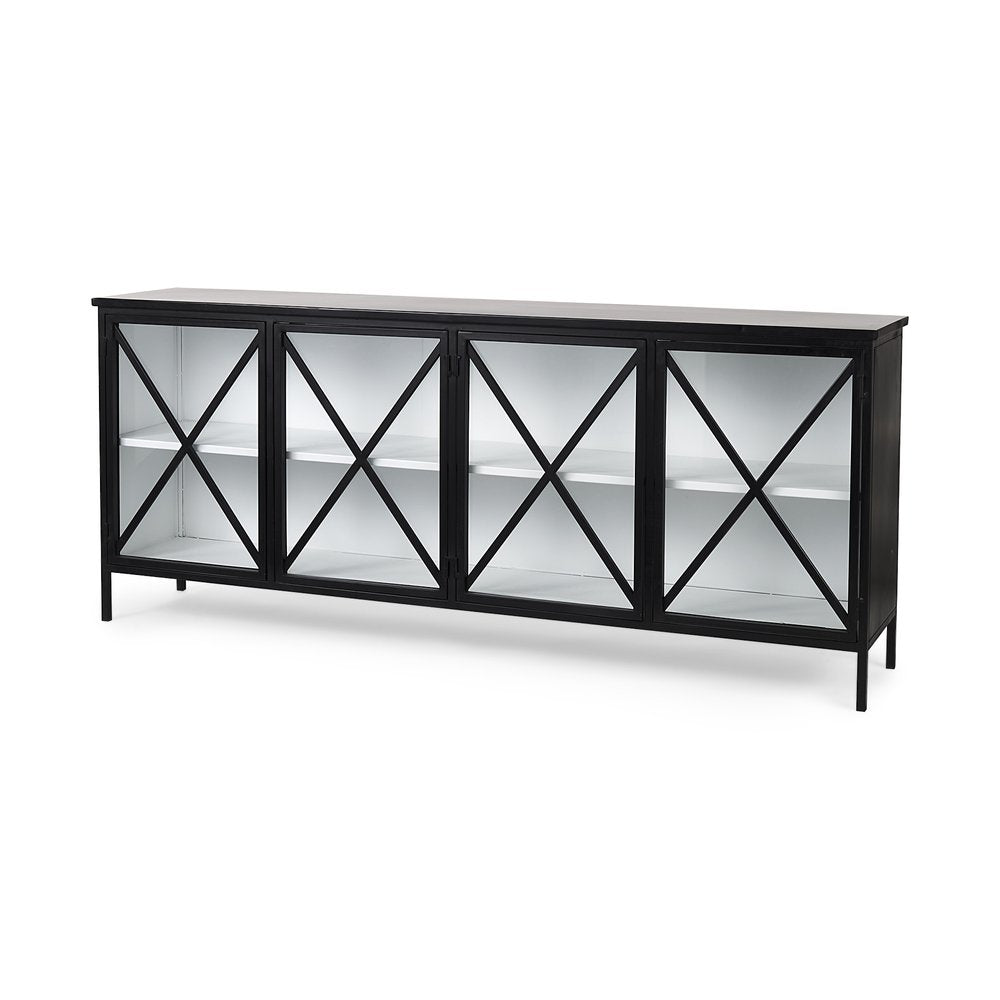 Black and White Iron Sideboard Soft Close with Four Glass Doors - 79-inch