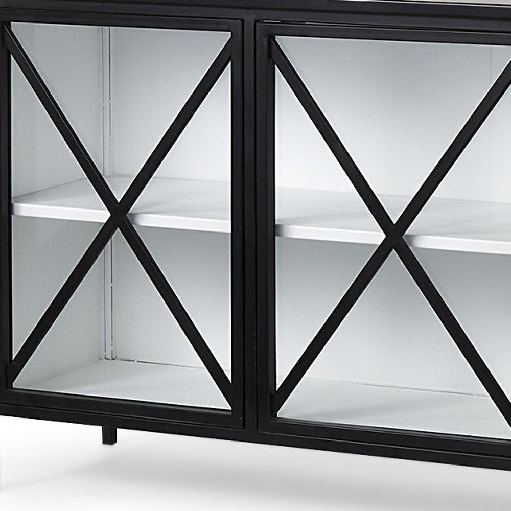Black and White Iron Sideboard Soft Close with Four Glass Doors - 79-inch