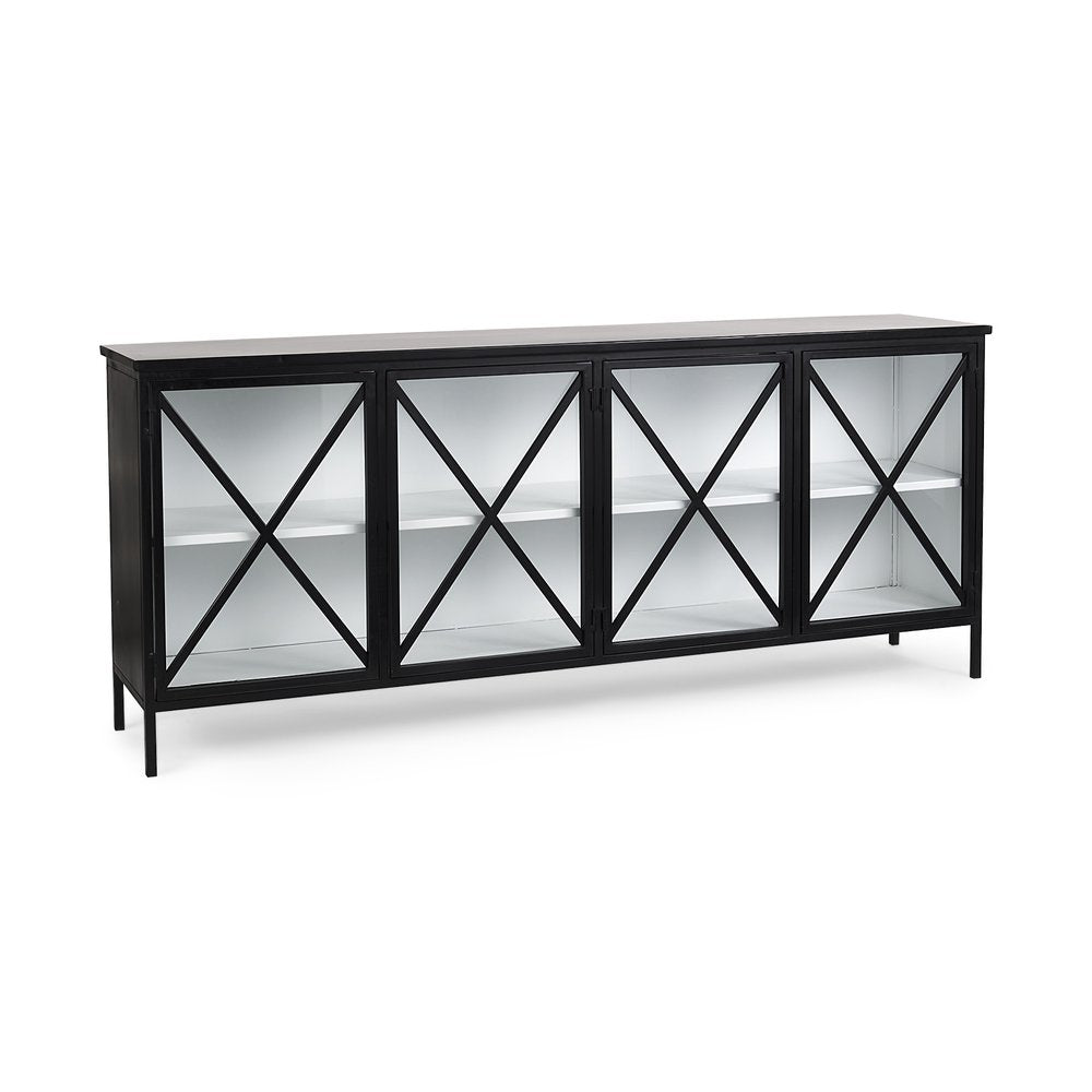 Black and White Iron Sideboard Soft Close with Four Glass Doors - 79-inch