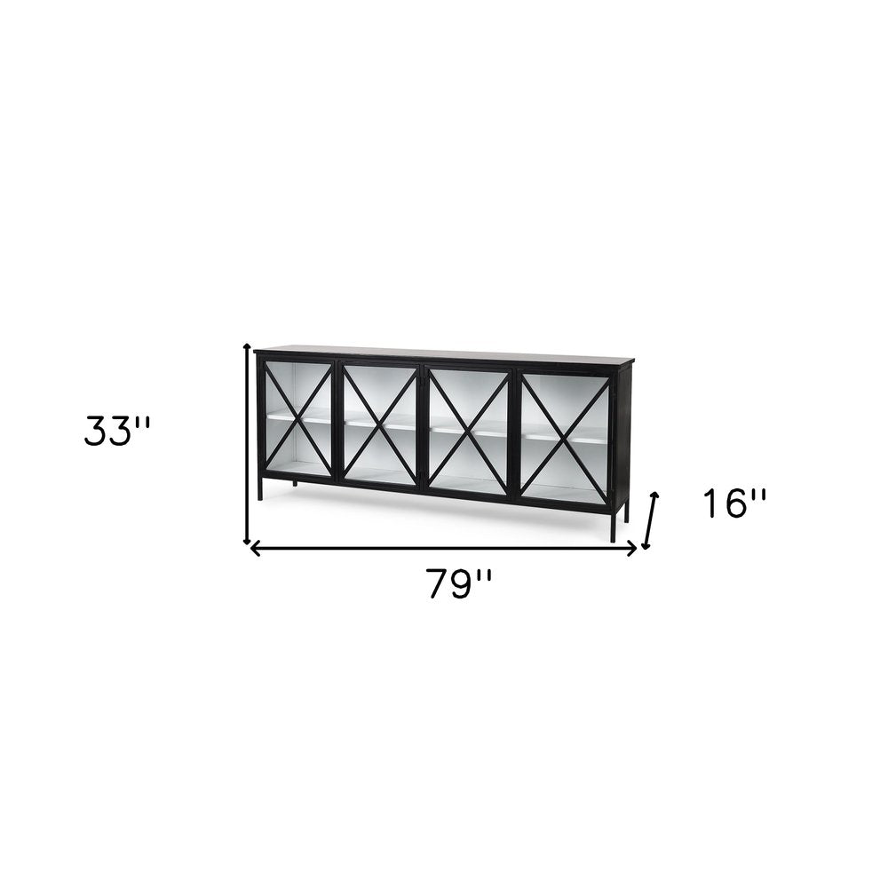 Black and White Iron Sideboard Soft Close with Four Glass Doors - 79-inch