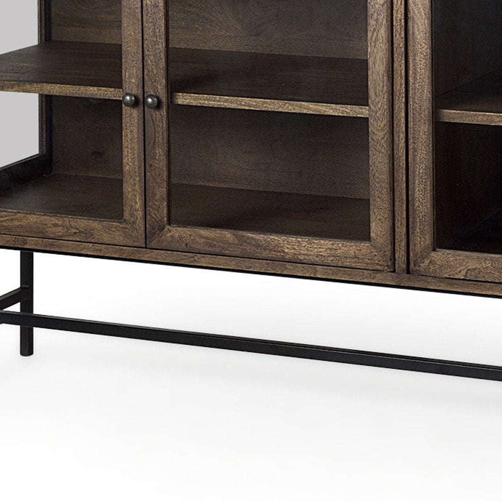 Black and Brown Solid Wood Sideboard Soft Close with Four Glass Doors - 70-inch
