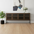 Black and Brown Solid Wood Sideboard Soft Close with Four Glass Doors - 70-inch