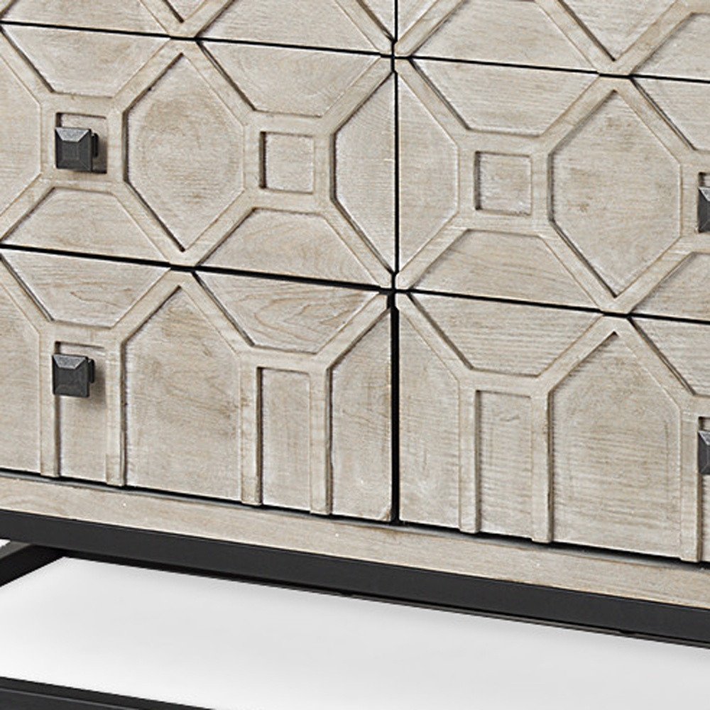 Light Brown Wood Carved Geometric Nine Drawer Sideboard - 70-inch