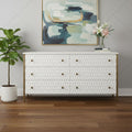 Gold and White Wood Carved Geometric Six Drawer Sideboard - 63-inch