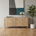 Light Brown Solid Wood Carved Geometric Sideboard Soft Close with Four Doors