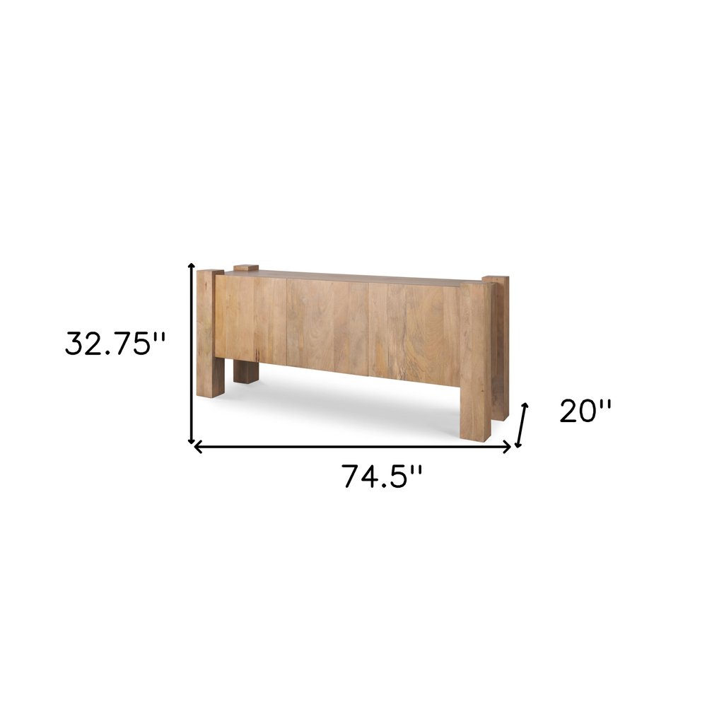 Light Brown Solid Wood Sideboard Soft Close with Three Doors - 75-inch