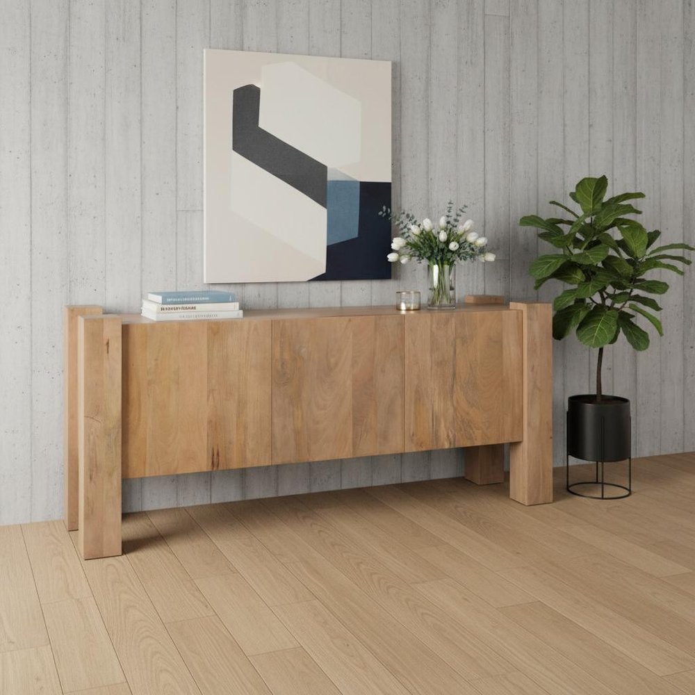 Light Brown Solid Wood Sideboard Soft Close with Three Doors - 75-inch