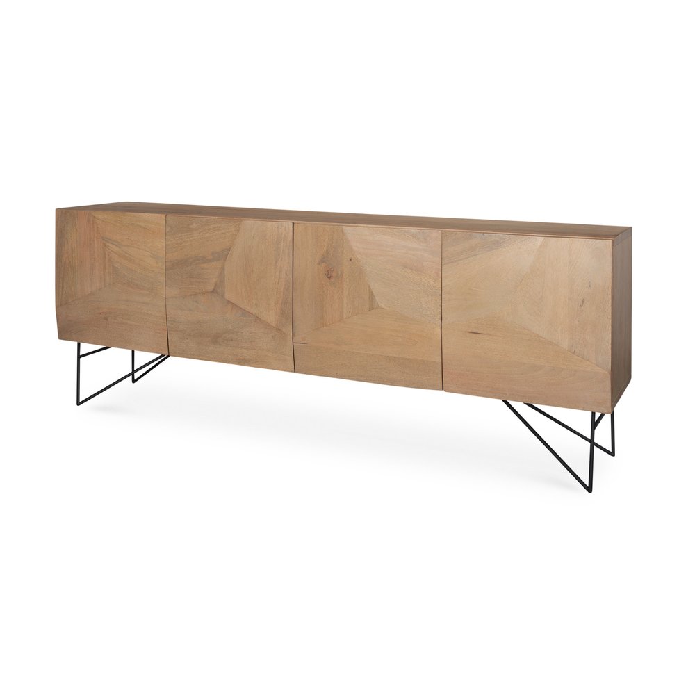 Black Solid Wood Sideboard Soft Close with Four Doors - 80-inch