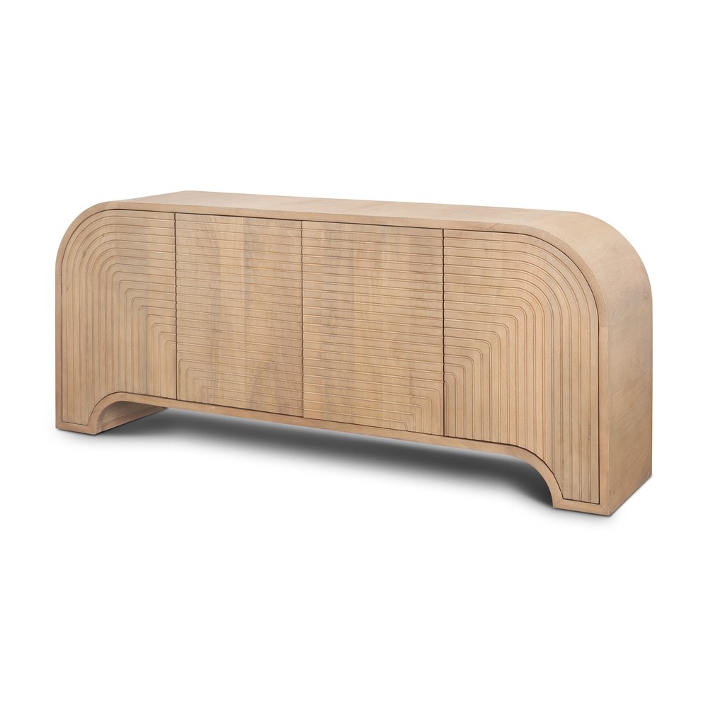 Natural Solid Wood Ribbed Texture Sideboard with Four Doors - 72-inch