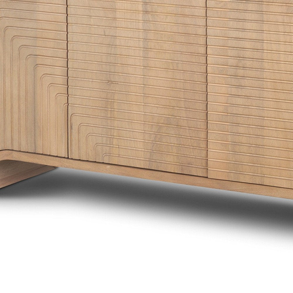 Natural Solid Wood Ribbed Texture Sideboard with Four Doors - 72-inch