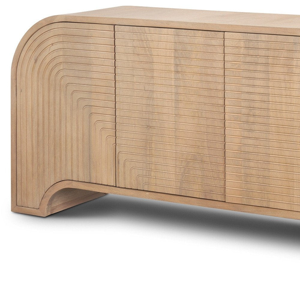 Natural Solid Wood Ribbed Texture Sideboard with Four Doors - 72-inch