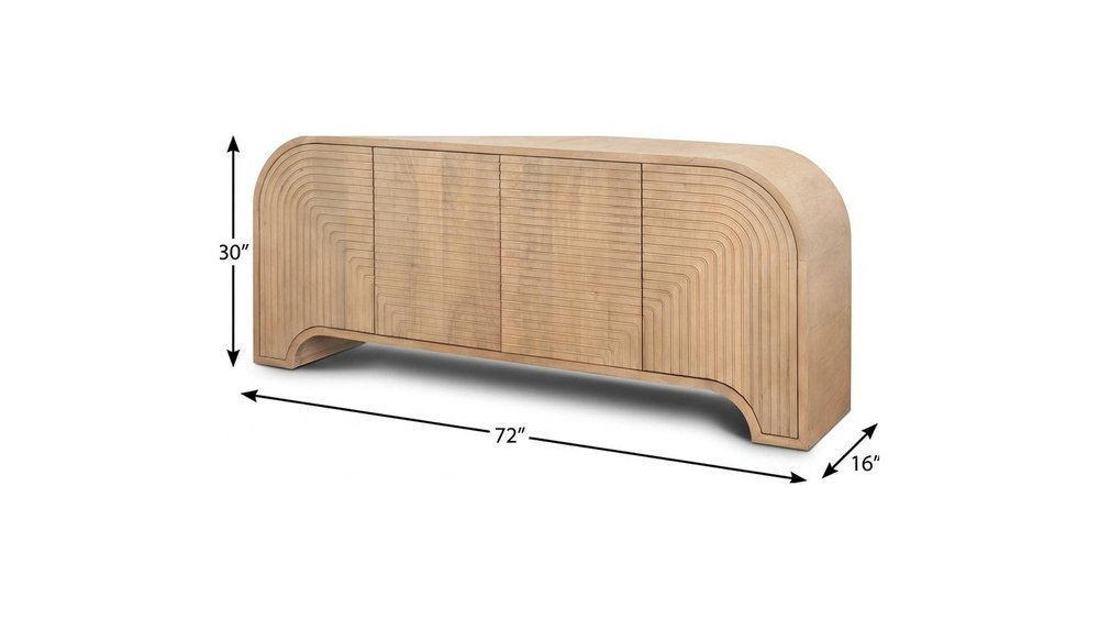 Natural Solid Wood Ribbed Texture Sideboard with Four Doors - 72-inch