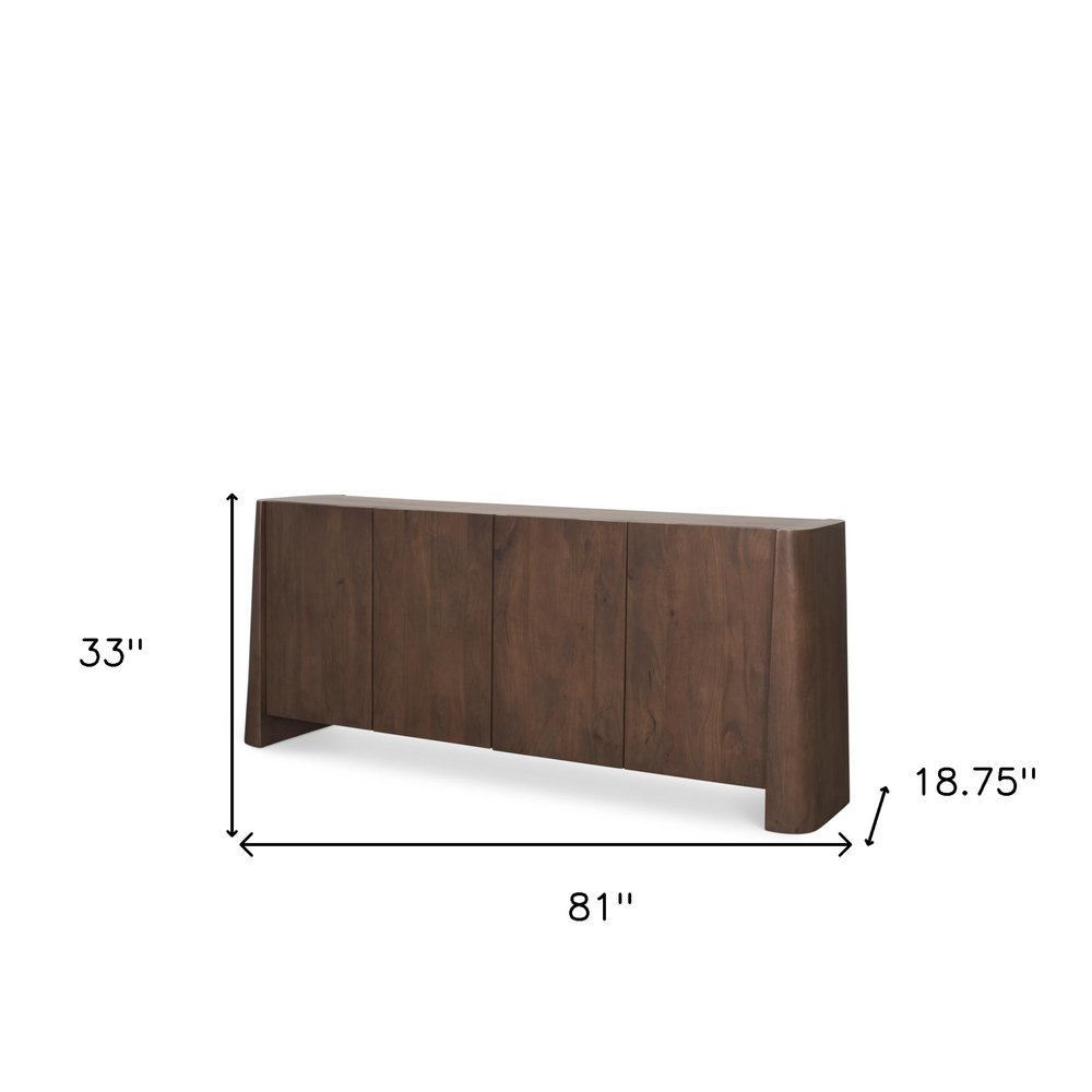Brown Solid Wood Sideboard Soft Close with Four Doors - 81-inch