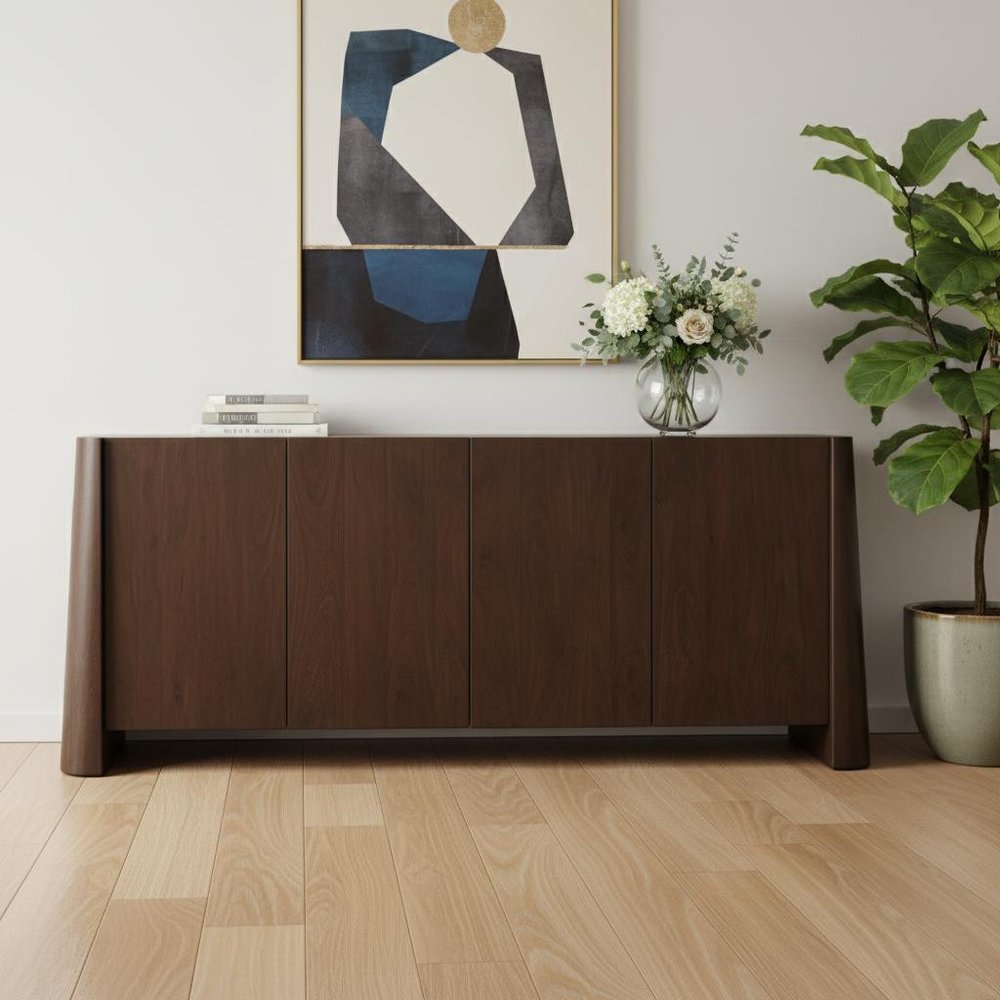 Brown Solid Wood Sideboard Soft Close with Four Doors - 81-inch