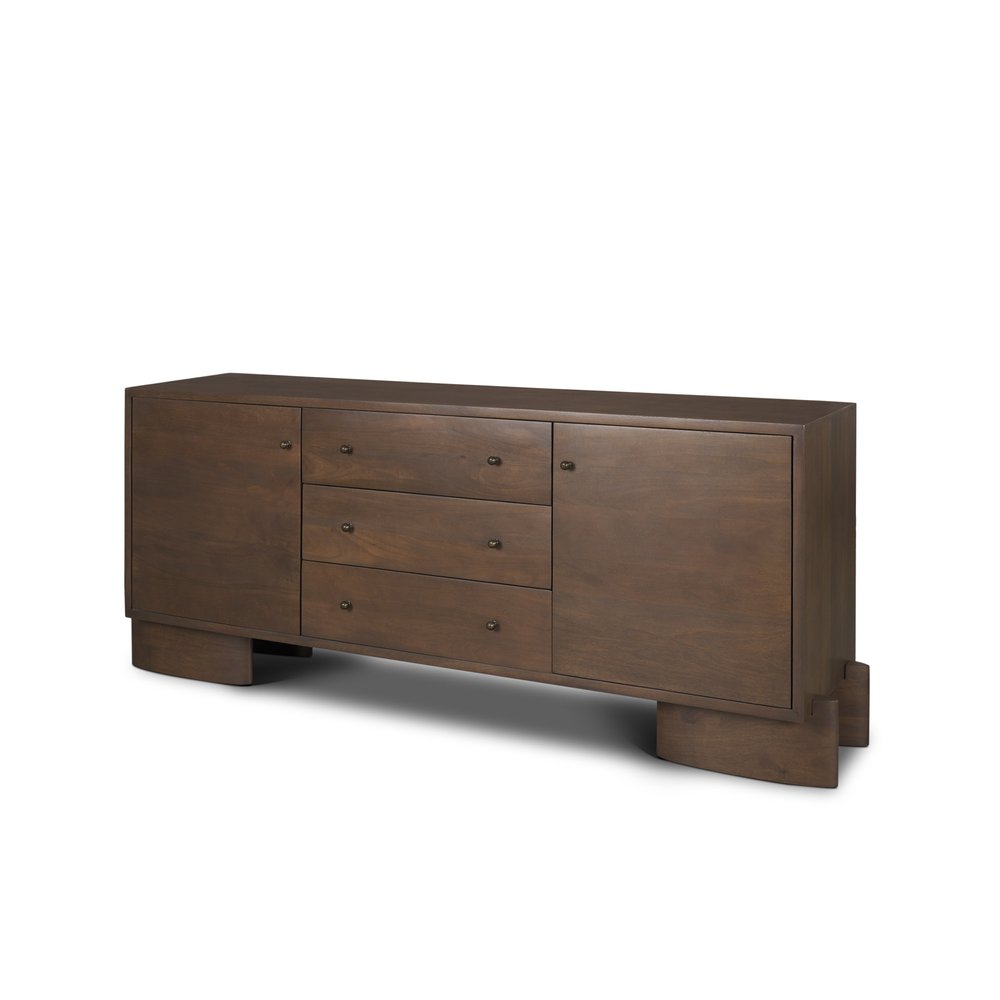 Brown Solid Wood Three Drawer Sideboard Soft Close with Two Doors - 76-inch