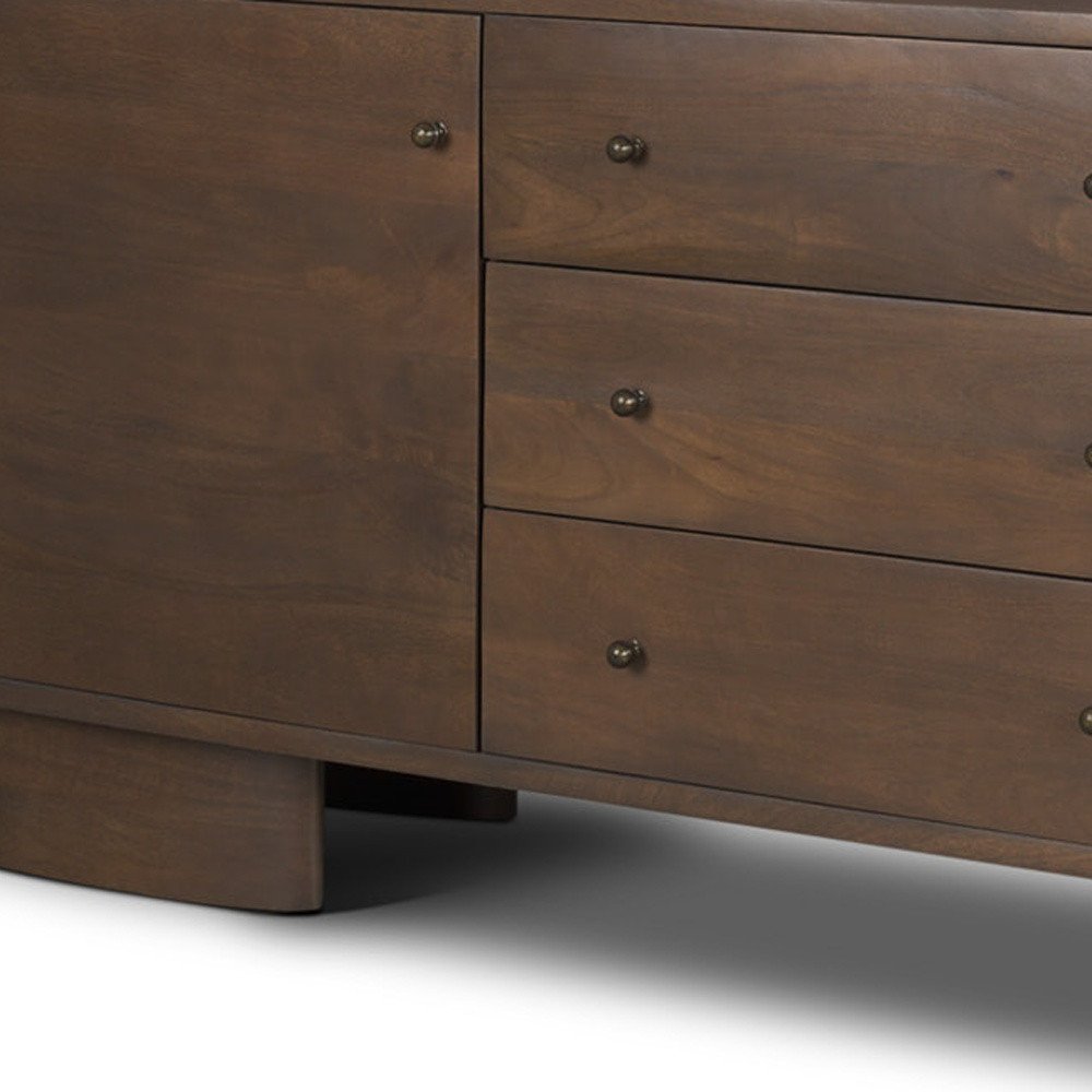 Brown Solid Wood Three Drawer Sideboard Soft Close with Two Doors - 76-inch