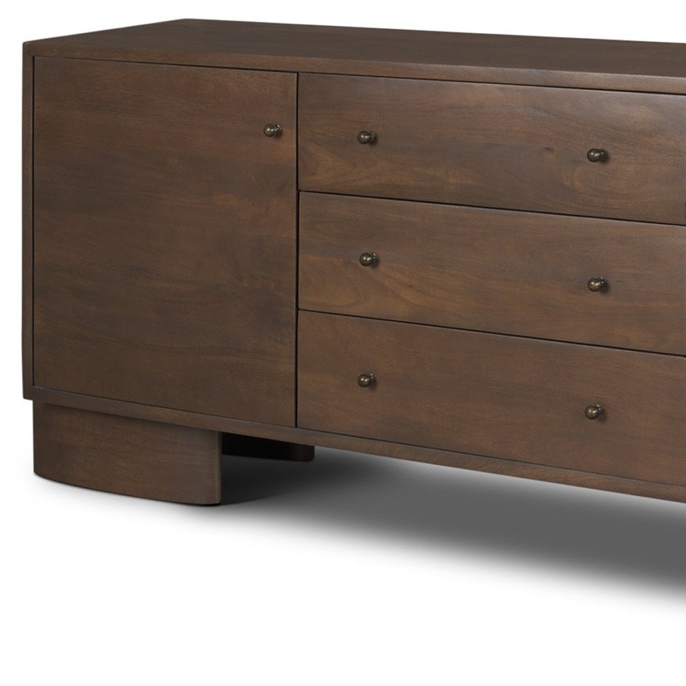 Brown Solid Wood Three Drawer Sideboard Soft Close with Two Doors - 76-inch