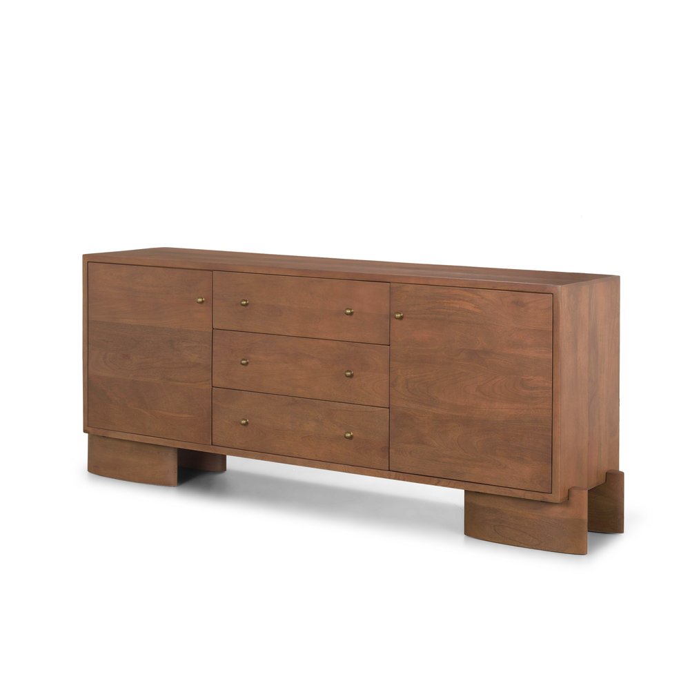 Brown Solid Wood Three Drawer Sideboard Soft Close with Two Doors - 76-inch