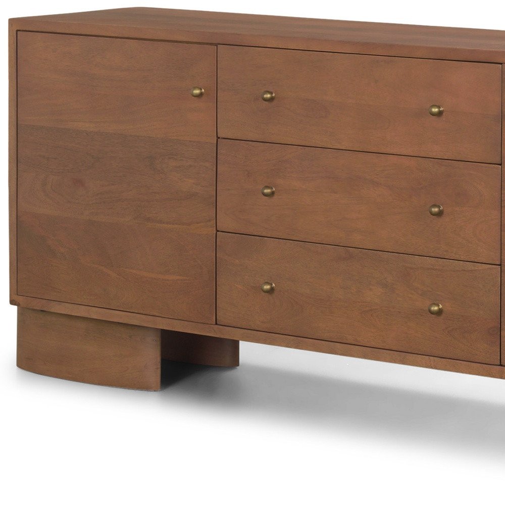 Brown Solid Wood Three Drawer Sideboard Soft Close with Two Doors - 76-inch
