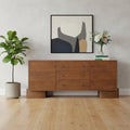 Brown Solid Wood Three Drawer Sideboard Soft Close with Two Doors - 76-inch