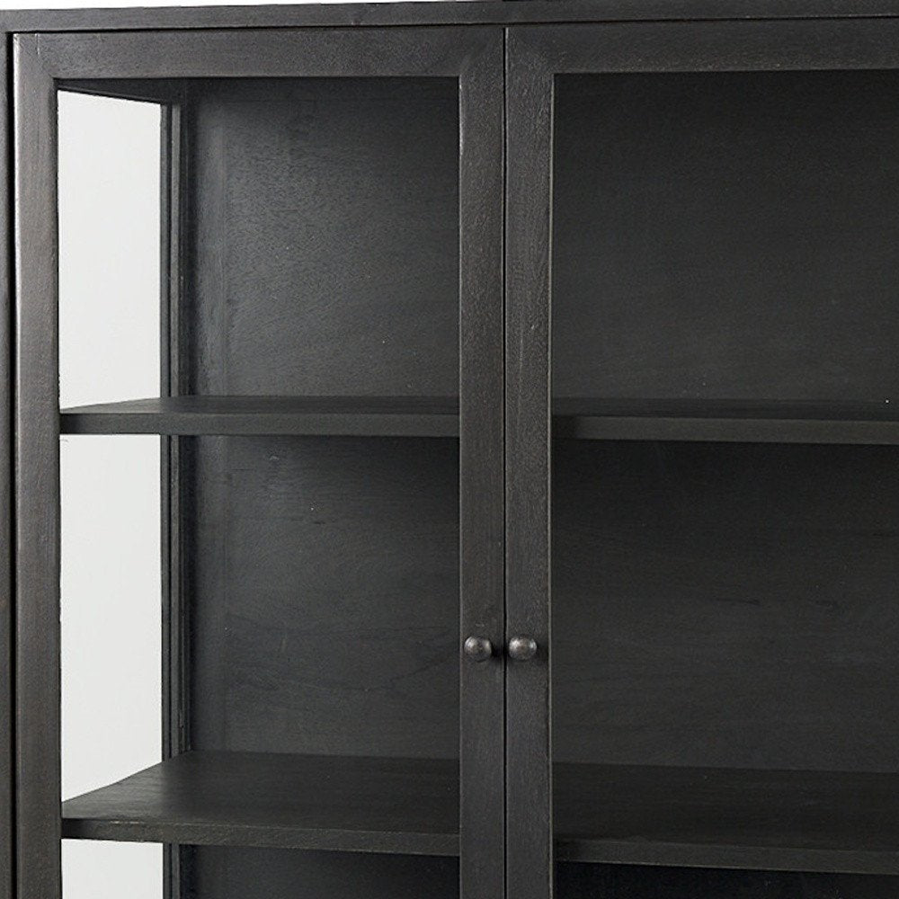 Black Solid Wood and Metal Display Cabinet with Two Doors - 36-inch
