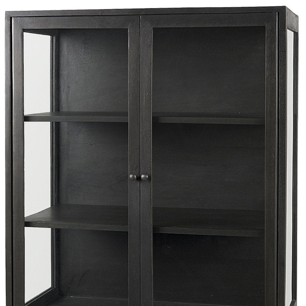 Black Solid Wood and Metal Display Cabinet with Two Doors - 36-inch