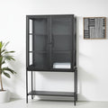 Black Solid Wood and Metal Display Cabinet with Two Doors - 36-inch