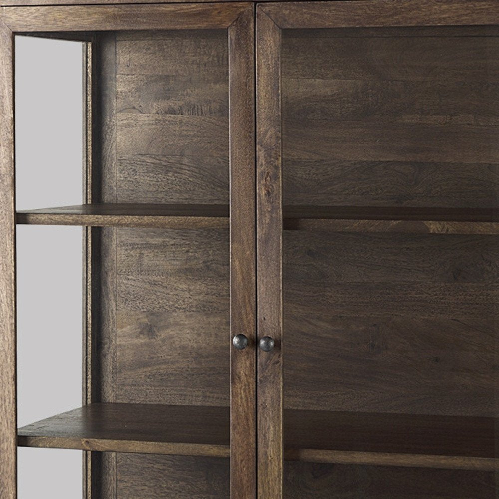 Brown and Black Solid Wood and Metal Display Cabinet with Two Doors - 36-inch