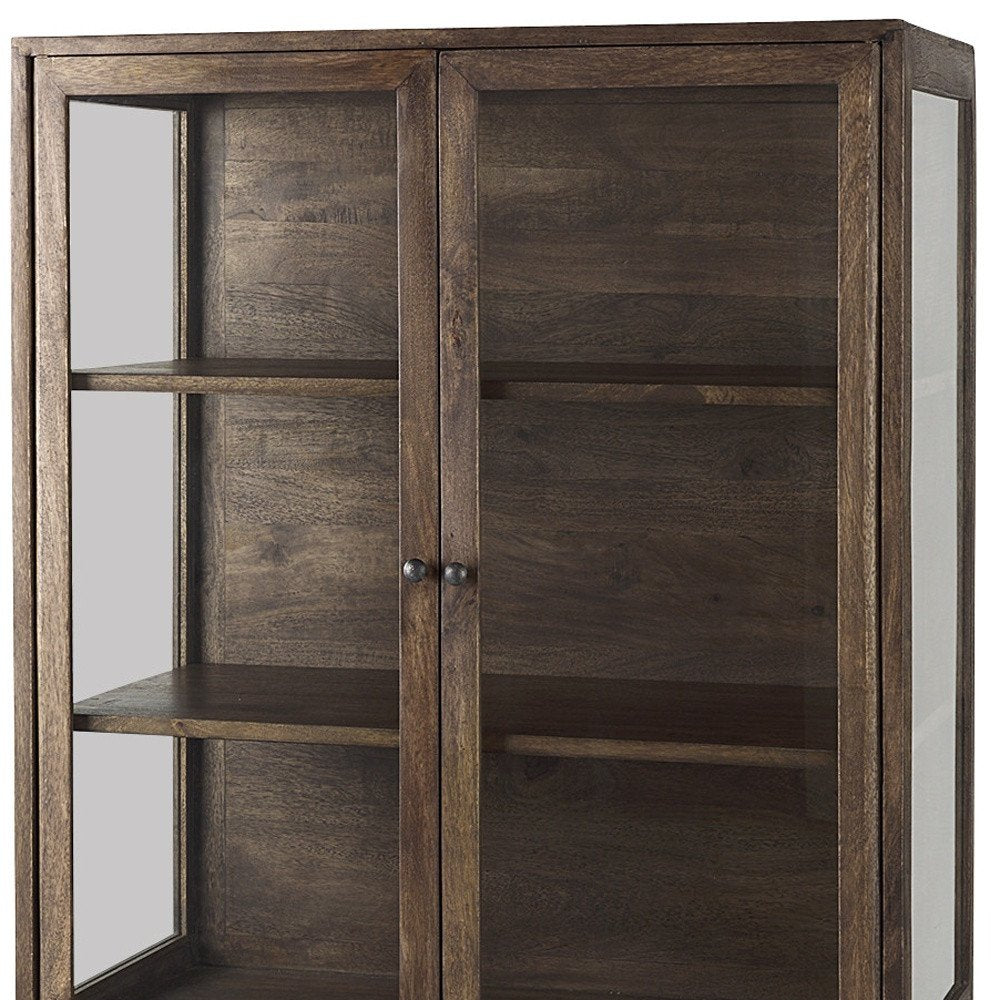 Brown and Black Solid Wood and Metal Display Cabinet with Two Doors - 36-inch