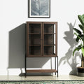 Brown and Black Solid Wood and Metal Display Cabinet with Two Doors - 36-inch