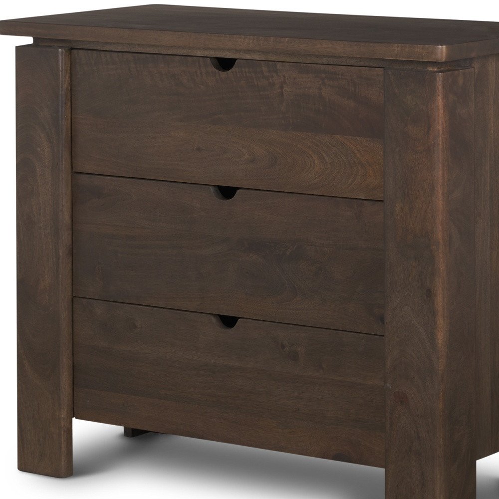 Dark Brown Solid Wood Accent Cabinet with Three Drawers - 36-inch