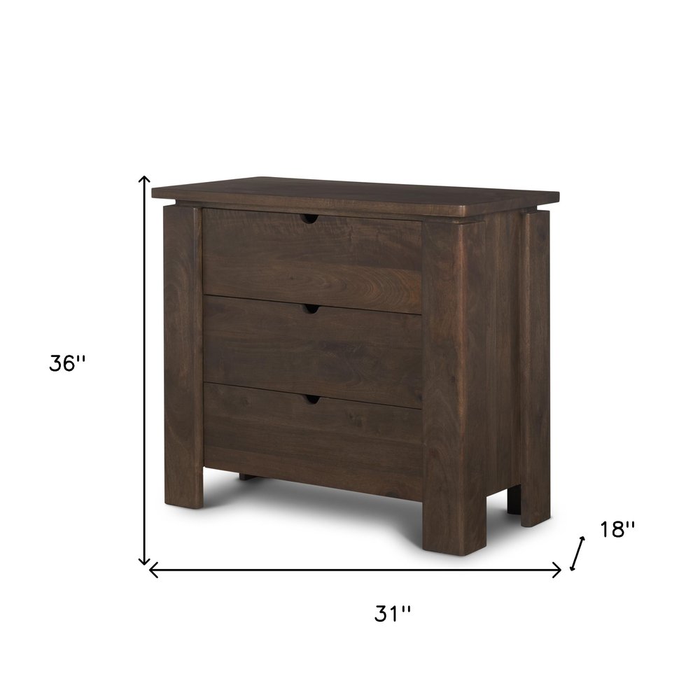 Dark Brown Solid Wood Accent Cabinet with Three Drawers - 36-inch