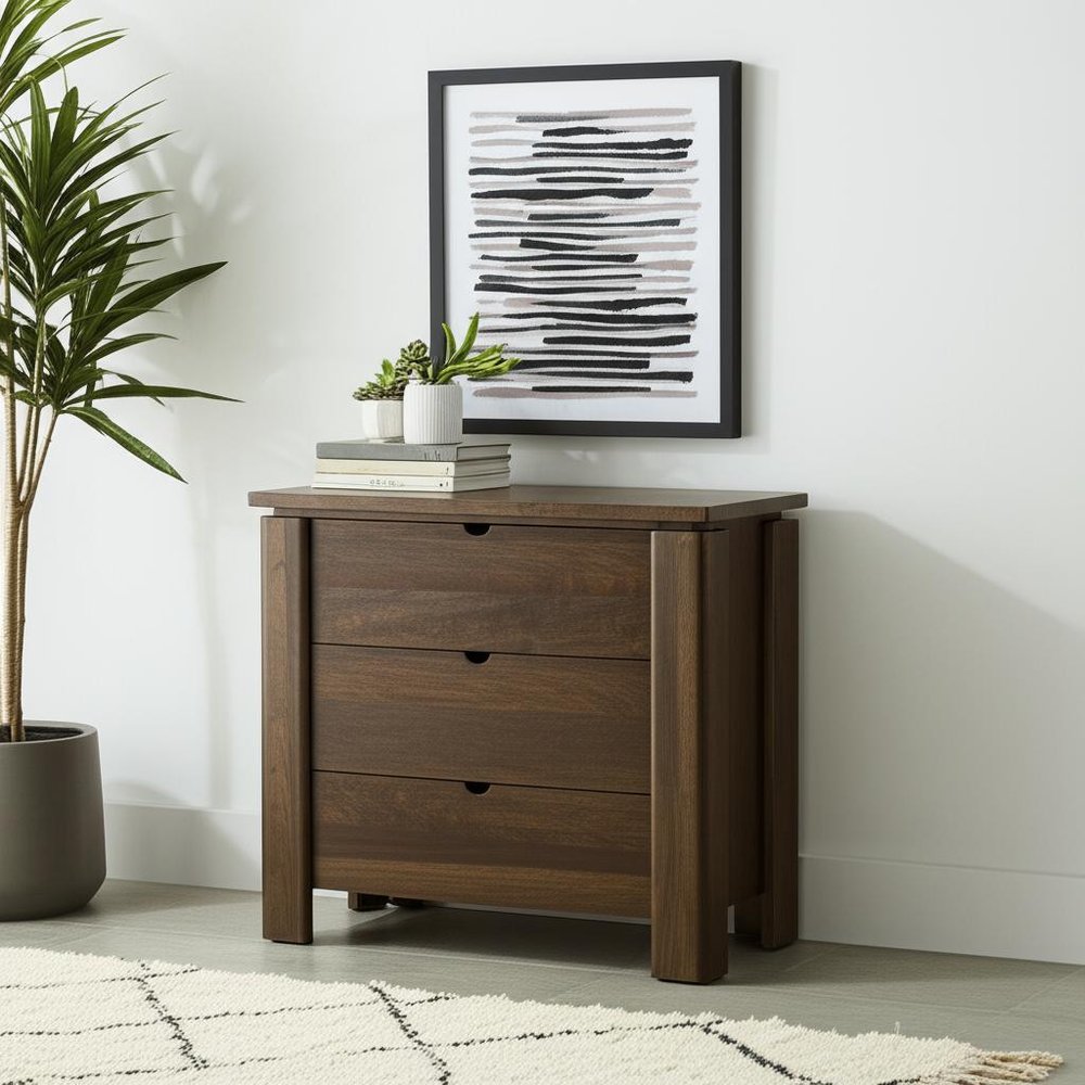 Dark Brown Solid Wood Accent Cabinet with Three Drawers - 36-inch