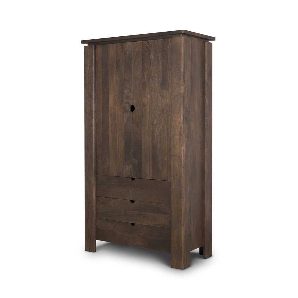 Dark Brown Solid Wood Curio Cabinet with Two Doors and Three Drawers - 40-inch