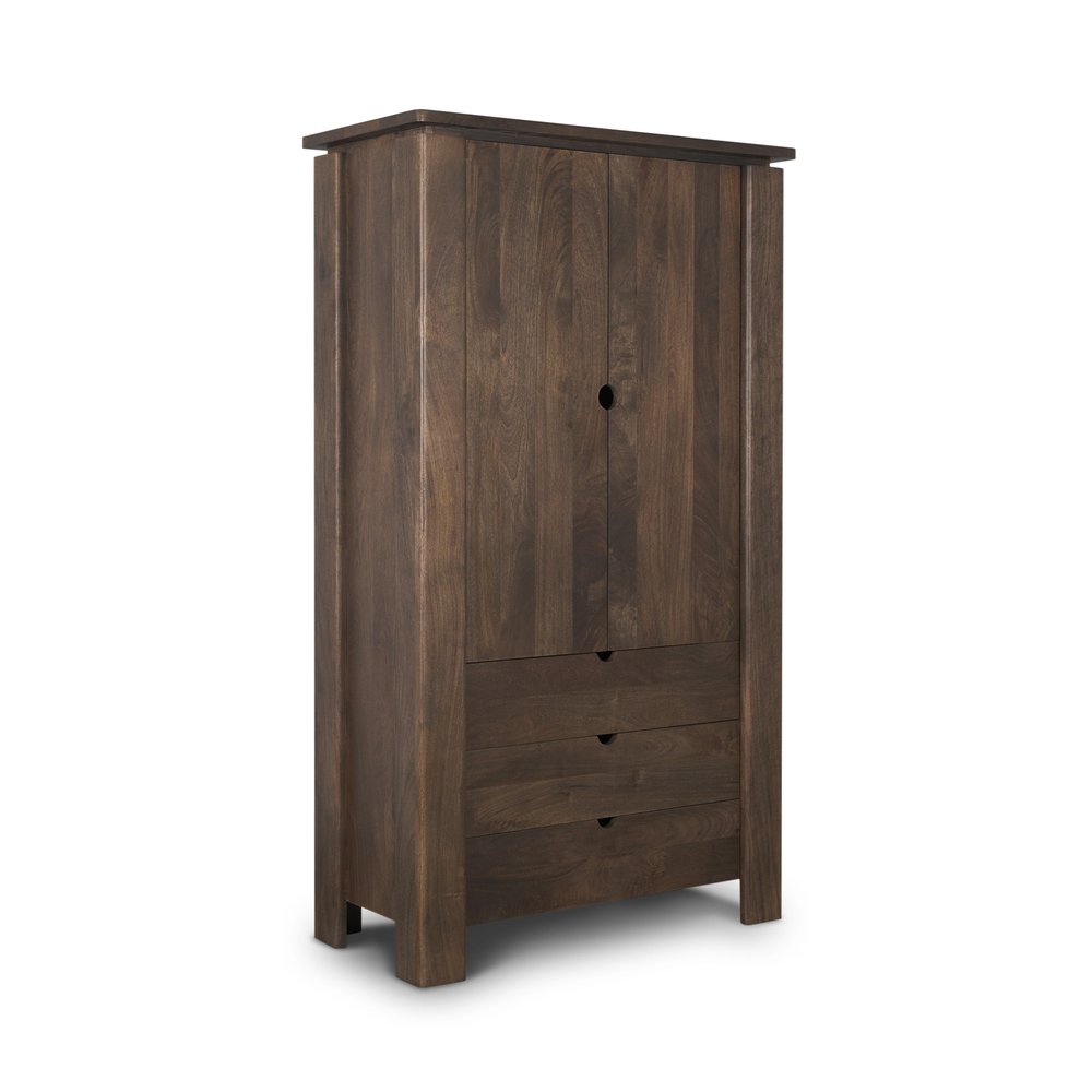 Dark Brown Solid Wood Curio Cabinet with Two Doors and Three Drawers - 40-inch