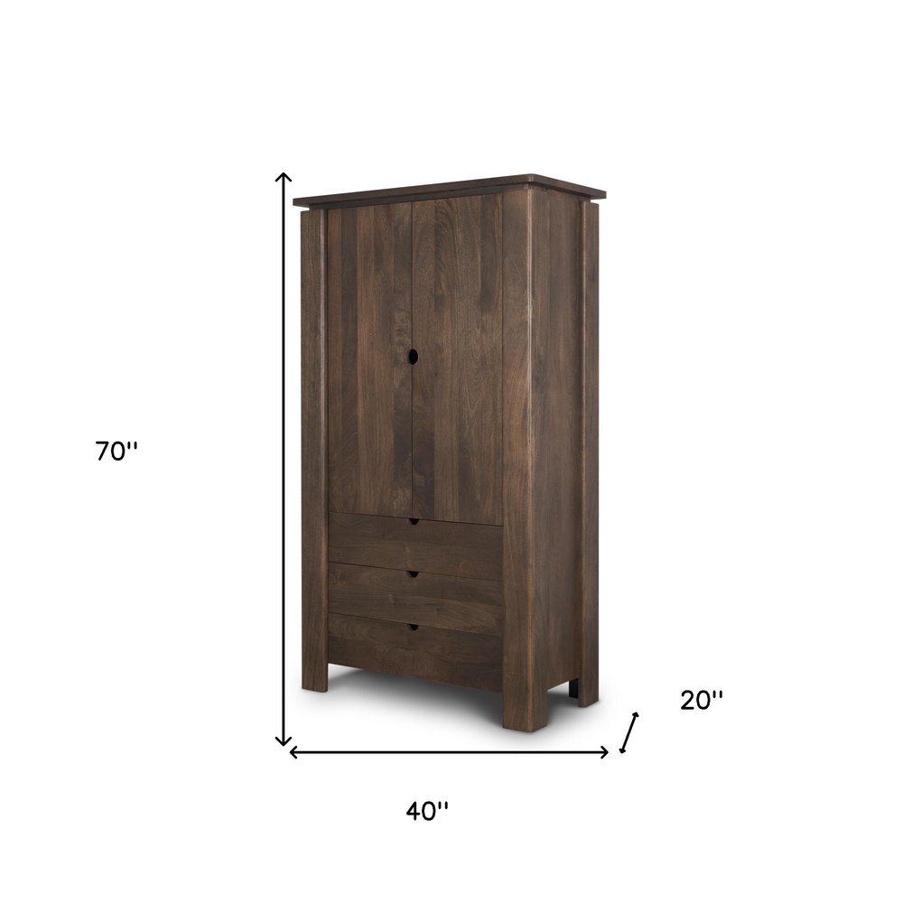 Dark Brown Solid Wood Curio Cabinet with Two Doors and Three Drawers - 40-inch
