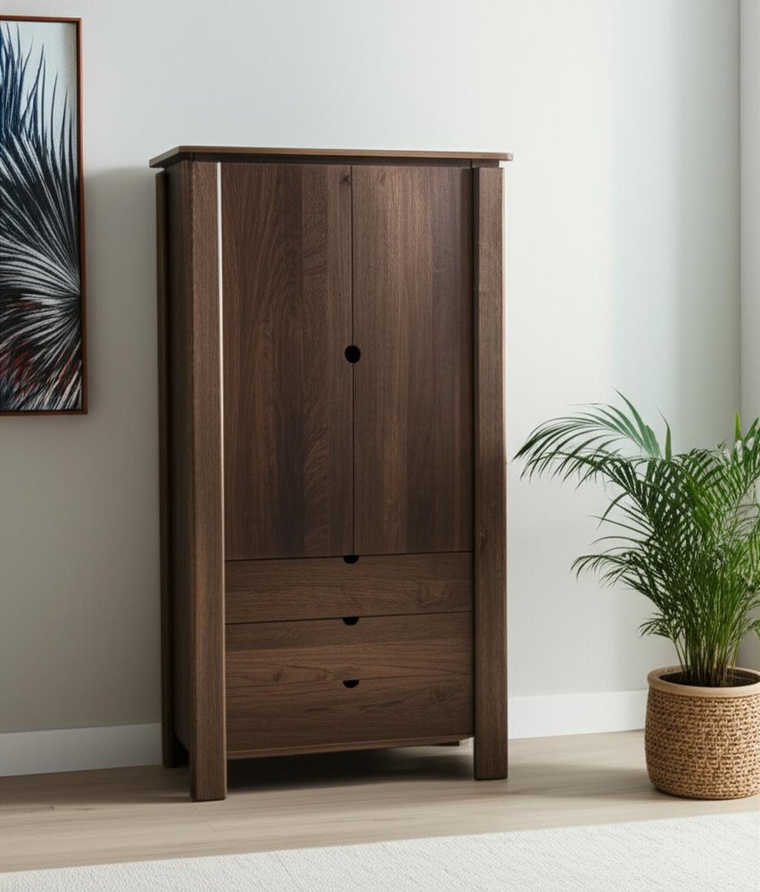 Dark Brown Solid Wood Curio Cabinet with Two Doors and Three Drawers - 40-inch