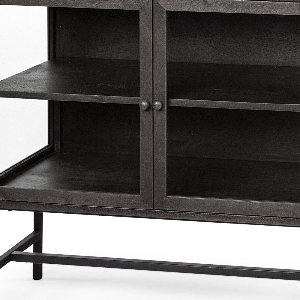 Brown and Black Solid Wood and Metal Display Cabinet with Two Doors - 36-inch