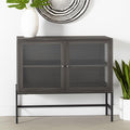 Brown and Black Solid Wood and Metal Display Cabinet with Two Doors - 36-inch
