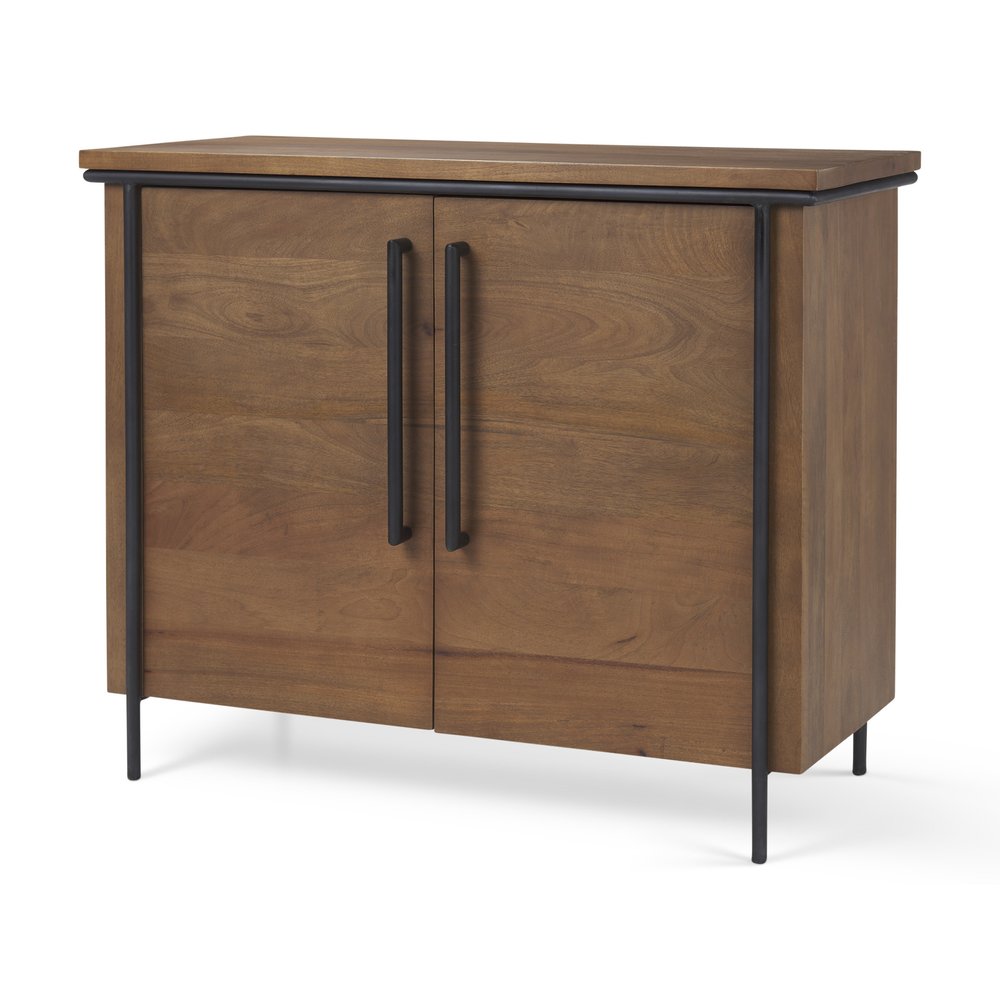 Brown and Black Solid Wood and Metal Accent Cabinet with Two Doors - 40-inch