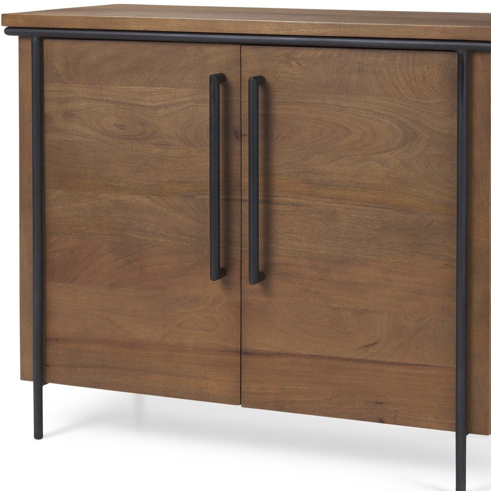 Brown and Black Solid Wood and Metal Accent Cabinet with Two Doors - 40-inch