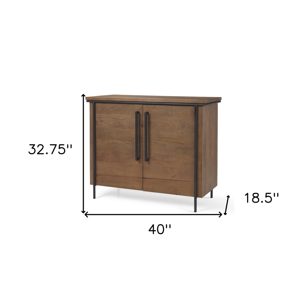 Brown and Black Solid Wood and Metal Accent Cabinet with Two Doors - 40-inch